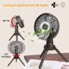 10400mah Portable Camping Fan, LED Light, Rechargeable, Tripod, Hanging, Oscillating Table Fan, 4 Speeds, 3 Brighness Levels