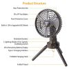 10400mah Portable Camping Fan, LED Light, Rechargeable, Tripod, Hanging, Oscillating Table Fan, 4 Speeds, 3 Brighness Levels