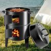 16" 3-Tier Portable Charcoal Smoker Grill with Easy Temp Control - Black Vertical Grill for Camping, Outdoor Cooking