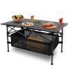 Foldable Camping Table, Aluminum Top & Steel Frame with Mesh Basket, Portable Table Includes Carry Bag, 220 lb Capacity