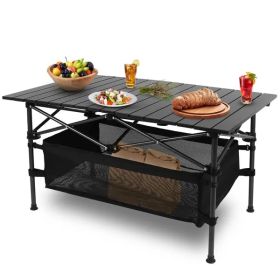 Foldable Camping Table, Aluminum Top & Steel Frame with Mesh Basket, Portable Table Includes Carry Bag, 220 lb Capacity