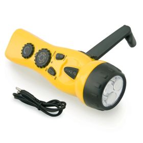 Yellow 4 n 1 Dynamo 3 LED Flashlight w/ Phone Charger