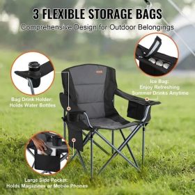 VEVOR Camping Folding Chair Portable Heavy Duty Outdoor Quad Lumbar Back Padded Arm Chair with Side Pockets