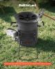 Camping Wood Burning Portable Rocket Stove with Carrying Bag for Backpacking, SPCC Steel, Double Door, Burn Twigs
