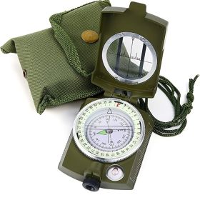 Military Lensatic Sighting Compass; Survival Tactical Backpacking Waterproof Compact; Handheld With Carry Bag