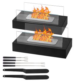 2-Pack Smokeless Fire Pits with Windshield – 13.8"x7.1"x5.5" Rectangular Outdoor Firepit with Telescoping Roasting Forks & Fire Tamer – Iron Body & St