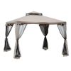 Outsunny 10' x 10' Gazebo Tent, Canopy with Mosquito Netting SideWalls, 2-Tier Vented Roof, Fabric for Garden, Lawn, Backyard, Taupe
