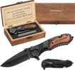 LOVE YOU MORE Engraved Pocket Knife Gift Set | Wood Gift Box & EDC Knife with Serrated Edge & Clip | Multi-Function Outdoor Tool for Camping, Hiking