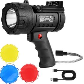 Rechargeable Spotlight Flashlight, 200,000 Lumens, IP67 Waterproof Handheld LED, Lantern