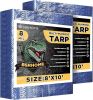 Tarps Waterproof 8x10 FT, 2 Pack Heavy Duty Blue Tarps Cover 8 Mil Thick, Resistant Plastic Tarpaulin with Metal Grommets