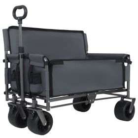 3-in-1 Convertible Folding Wagon Cart with Bench Seat & Storage - 500lbs Heavy-Duty Utility Wagon, 180L Capacity All-Terrain Wheels for Camping
