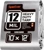 Tarp Heavy Duty Large 10x12 FT, 12 Mil Thick Waterproof with Grommets, UV & Tear Resistant, Plastic Cover for Outdoors, Silver & Brown