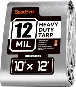 Tarp Heavy Duty Large 10x12 FT, 12 Mil Thick Waterproof with Grommets, UV & Tear Resistant, Plastic Cover for Outdoors, Silver & Brown