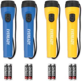 Bright Flashlights for Emergencies and Camping Gear, Flash Light with AA Batteries Included, Blue/Yellow 4 Pack