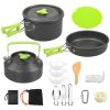16 Pc Camping Cookware Set Aluminum Pot Pan Kettle Set, Bowls Knife Fork Spoon Carabiner Spatula Cutting Board