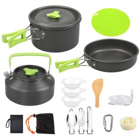 16 Pc Camping Cookware Set Aluminum Pot Pan Kettle Set, Bowls Knife Fork Spoon Carabiner Spatula Cutting Board