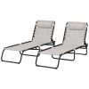 Outsunny 2 Folding Chaise Lounge Pool Chairs with 4-Position Reclining Back, Pillow, Breathable Mesh & Bungee Seat, Dark Blue