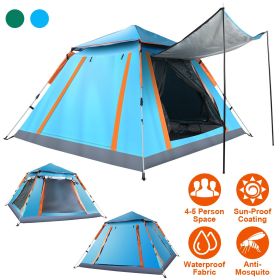 4-5 Person Camping Tent Outdoor Foldable Waterproof Tent with 2 Mosquito Nets Windows, Bag, Blue