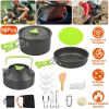 16 Piece Camping Cookware Set with Stove Aluminum Pots Frying Pan Kettle Bowls Fork Spoon Knife Carabiner Spatula Cutting Board Portable Cook Kit for
