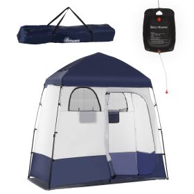 Outsunny Instant Shower Tent w/2 Rooms, Shower Bag, Floor and Carrying Bag, Blue, Pop Up Privacy Shelter, Changing Room for Camping, Outdoor