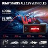 DBPOWER Portable Car Jump Starter 4000A Peak 88.8Whr (Up to ALL Gas/10L Diesel Engine) 12V Auto Battery Booster Pack, Smart Clamp Cable