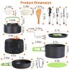 16 Pc Camping Cookware Set Aluminum Pot Pan Kettle Set, Bowls Knife Fork Spoon Carabiner Spatula Cutting Board