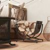 Outsunny Folding Firewood Rack Indoor Outdoor Wood Storage Log Holder with Canvas Carrier, Handles, 16.9" x 15" x 15.9", Black