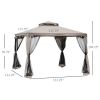 Outsunny 10' x 10' Gazebo Tent, Canopy with Mosquito Netting SideWalls, 2-Tier Vented Roof, Fabric for Garden, Lawn, Backyard, Taupe