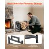 Indoor Firewood Rack, 1.5 ft Curved Log Holder with Canvas Carrier, 40lb Capacity Wood Storage Stand, Powder-Coated Steel Firewood Holder