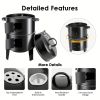 16" 3-Tier Portable Charcoal Smoker Grill with Easy Temp Control - Black Vertical Grill for Camping, Outdoor Cooking