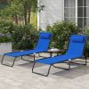 Outsunny 2 Folding Chaise Lounge Pool Chairs with 4-Position Reclining Back, Pillow, Breathable Mesh & Bungee Seat, Blue