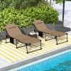 Outsunny 2 Piece Folding Chaise Lounge Pool Chairs with 5-level Reclining Back, Reading Hole, Side Pocket, Beige