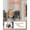 Indoor Firewood Rack, 1.5 ft Curved Log Holder with Canvas Carrier, 40lb Capacity Wood Storage Stand, Powder-Coated Steel Firewood Holder