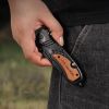 LOVE YOU MORE Engraved Pocket Knife Gift Set | Wood Gift Box & EDC Knife with Serrated Edge & Clip | Multi-Function Outdoor Tool for Camping, Hiking