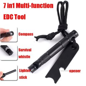 Multifunctional Lighting Stick Firestarter Compass Survival Whistle; Waterproof and Rainproof For Outdoor Camping Hiking Hunting Backpacking
