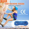 VEVOR 10.2mm Dynamic Climbing Rope, 60M(197ft) Outdoor Rock Climbing Rope 25KN Breaking Tension, Fiber Rope with Steel Snap Hooks for Escape