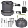 12Pcs Camping Cookware Set Aluminum Pot Pan Lid Tea Kettle Kit for Hiking Picnic Outdoor with 2Cups, Fork Spoon Knife, Bag