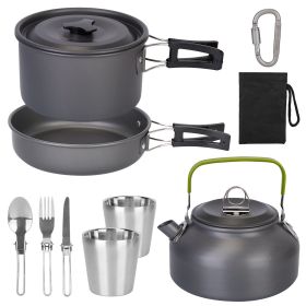 12Pcs Camping Cookware Set Aluminum Pot Pan Lid Tea Kettle Kit for Outdoor with 2 Cups, Fork Spoon Knife, Bag