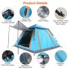 4-5 Person Camping Tent Outdoor Foldable Waterproof Tent with 2 Mosquito Nets Windows, Bag, Blue