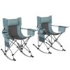 Outsunny Folding Rocking Camping Chairs, Portable Chairs, Headrest, Cooler Bag, Cup Holder, Carry Bag, 2 Pack, Gray