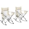 Outsunny Folding Rocking Camping Chairs, Portable Chairs, Headrest, Cooler Bag, Cup Holder, Carry Bag, 2 Pack, Cream