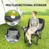 Outsunny Padded Camping Chair for Adults, Portable Folding Camping Chair with Side Pockets, Cup Holders, Carry Bag, Gray