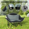 Outsunny Padded Folding Camp Chair, Double Camping Chair, Armrests, Cup Holders, Carry Bag, Black