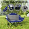 Outsunny Padded Folding Camp Chair, Double Camping Chair, Armrests, Cup Holders, Carry Bag, Blue