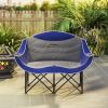 Outsunny Padded Folding Camp Chair, Double Camping Chair, Armrests, Cup Holders, Carry Bag, Blue