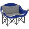 Outsunny Padded Folding Camp Chair, Double Camping Chair, Armrests, Cup Holders, Carry Bag, Blue