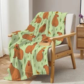 Soft and Fluffy Flannel Throw, with Cute Bird and Capybara Pattern, Can be used Outdoors, Camping, or Indoors. 3 Sizes (Color: Green, size: 150x200cm)