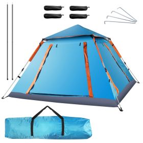 4-5 Person Camping Tent Outdoor Foldable Waterproof Tent with 2 Mosquito Nets Windows Carrying Bag (Color: Blue, size: One size)